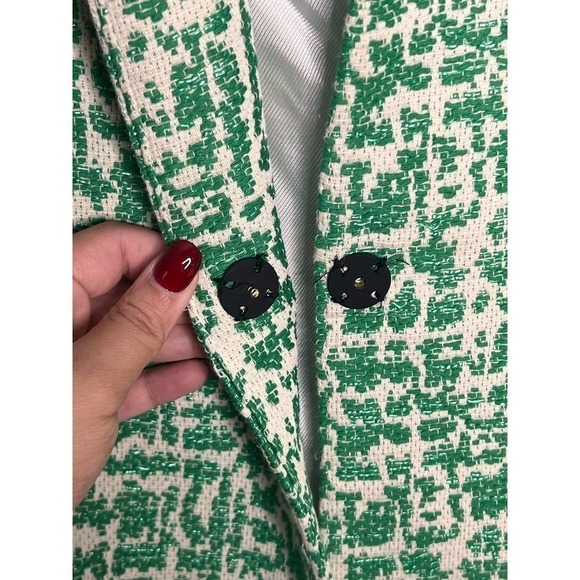 ZARA Basic Jacquard Tweed Single Button Blazer Jacket in Green/White Women's XS - Picture 7 of 8